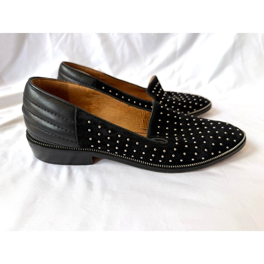 The Kooples Black Suede Studded Zipper Trim Loafers, US 8.5, EU 40